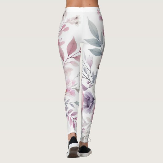 Pastel bloemenkunst waterverf grafisch leggings (Achterkant)