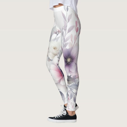 Pastel bloemenkunst waterverf grafisch leggings (Links)