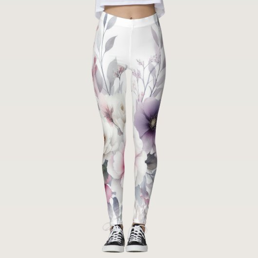 Pastel bloemenkunst waterverf grafisch leggings (Voorkant)