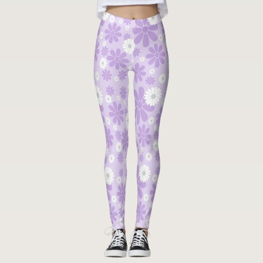 Pastel Bloemenpatroon LAVENDER Leggings (Voorkant)