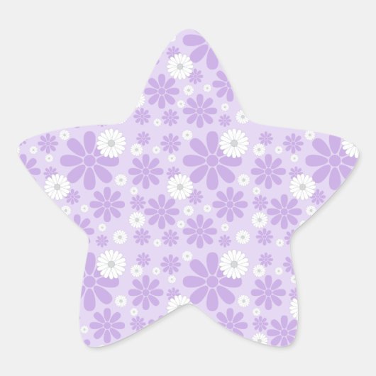 Pastel Bloemenpatroon LAVENDER Ster Sticker (Voorkant)
