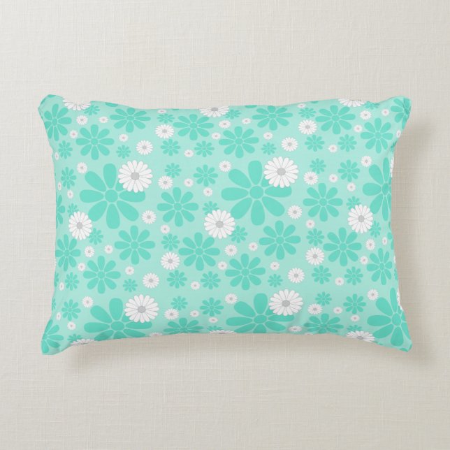 Pastel Bloemenpatroon MINT Accent Kussen (Voorkant)