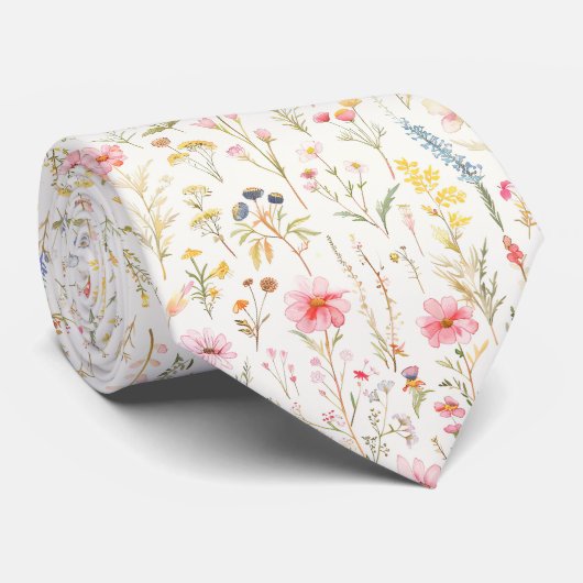 Pastel Bloemenpatroon Weide Stropdas (Opgerold)