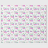 Pastel Bloemenpompoenen in Roze, Paarse en Blauw Cadeaupapier (Vlak)