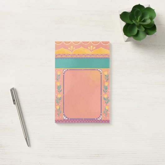 Pastel bloemenroze blos schattig Indiaas patroon Post-it® Notes (Kantoor)