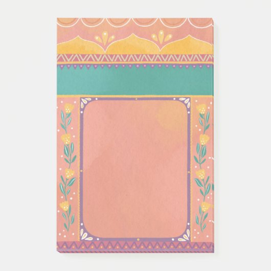 Pastel bloemenroze blos schattig Indiaas patroon Post-it® Notes (Voorkant)