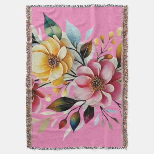 Pastel bloemenroze gele kunst vector deken (Voorkant Verticaal)