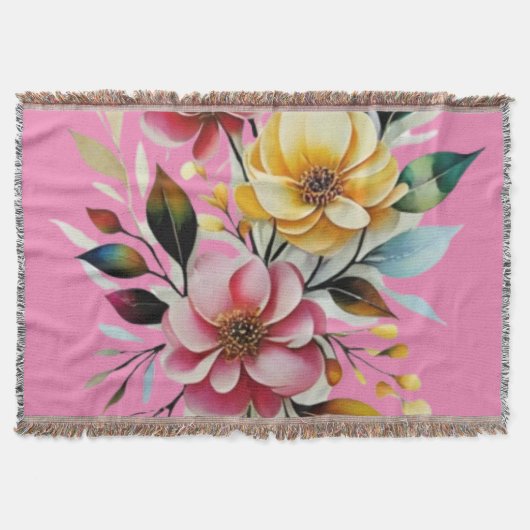 Pastel bloemenroze gele kunst vector deken (Voorkant)