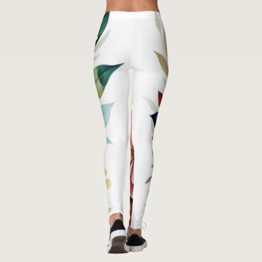 Pastel bloemenroze gele kunst vector leggings (Achterkant)