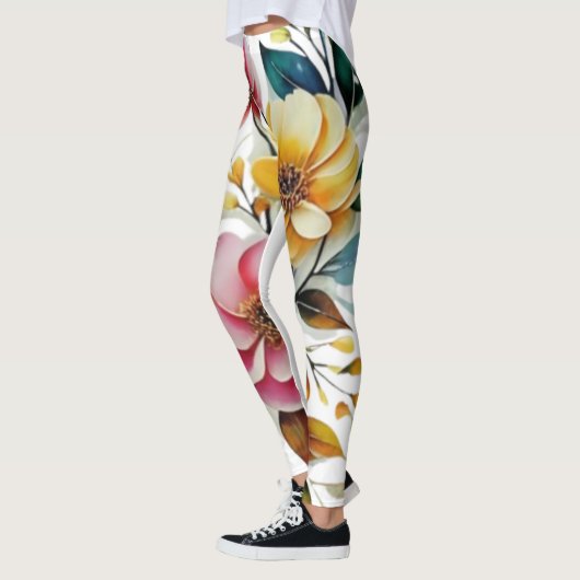 Pastel bloemenroze gele kunst vector leggings (Links)