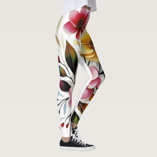 Pastel bloemenroze gele kunst vector leggings (Rechts)