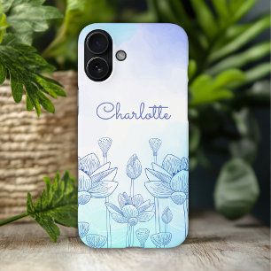 Pastel Bloemensilhouet Overlay Gepersonaliseerde N iPhone 16 Plus Hoesje