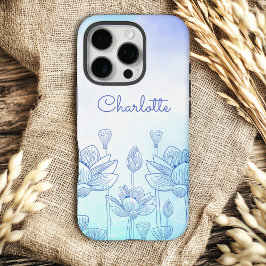 Pastel Bloemensilhouet Overlay Gepersonaliseerde N iPhone 16 Pro Hoesje