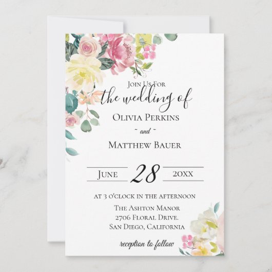 Pastel bloementuin bruiloft uitnodiging (Voorkant)