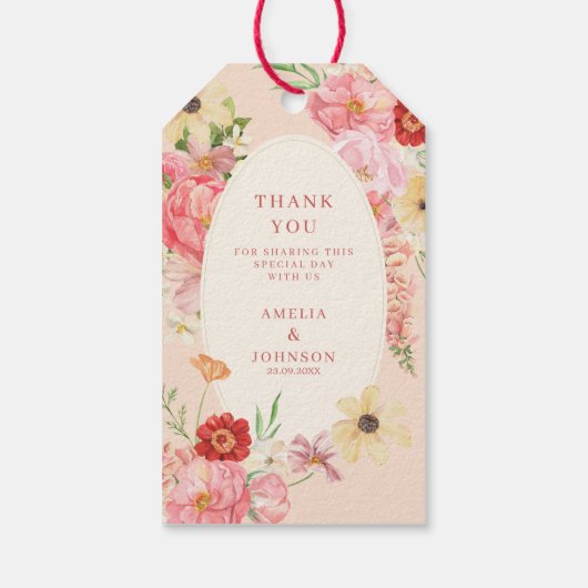 Pastel bloementuin lente bruiloft dank u cadeaulabel (Achterkant)