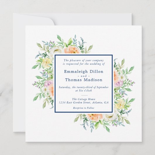 Pastel bloementuin Waterverf bruiloft Kaart