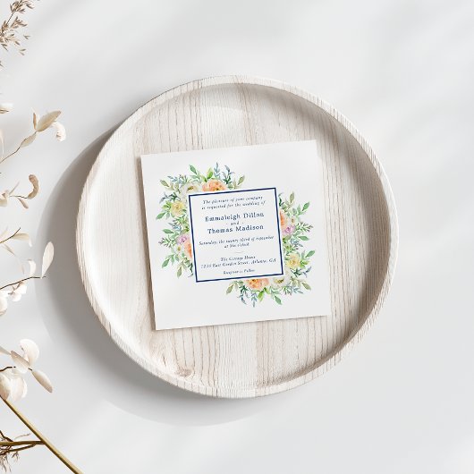 Pastel bloementuin Waterverf bruiloft Kaart