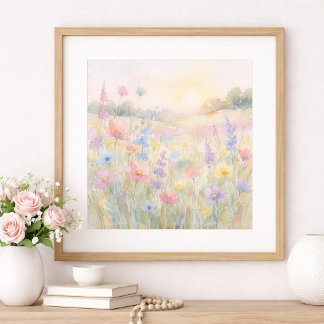 Pastel Bloemenweide Poster