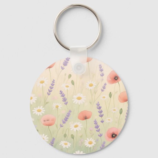 Pastel Bloemenweide Zachte Bloei Sleutelhanger (Voorkant)