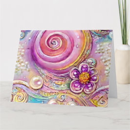 Pastel Bloemenwervelingen met kleine ivoren parels Bedankkaart