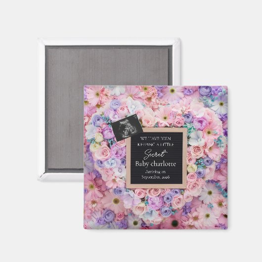 Pastel Bloemhart Zwangerschapsaankondiging Geschen Magneet (Voorkant / Achterkant)