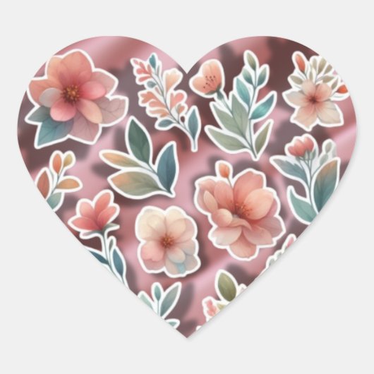 Pastel Bloemhartsticker Hart Sticker (Voorkant)
