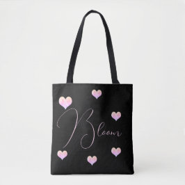 Pastel Bloemig Hart Zwart Tote Bag