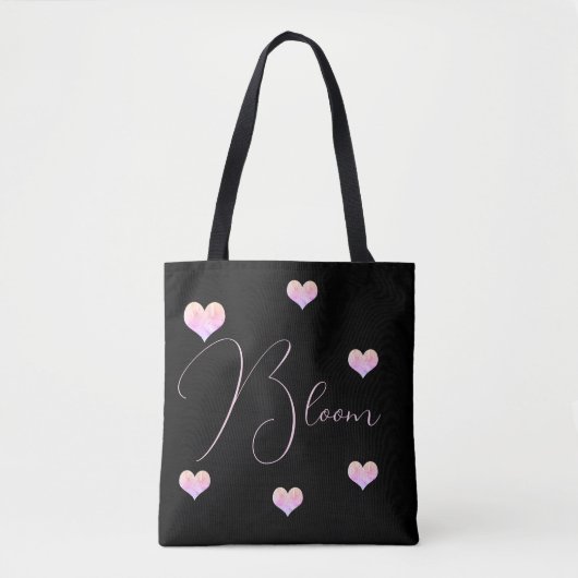 Pastel Bloemig Hart Zwart Tote Bag (Voorkant)