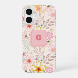 pastel bloemig monogram elegant iPhone 16 hoesje