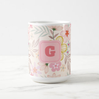 pastel bloemig monogram elegant koffiemok