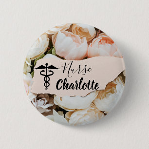 Pastel Bloemige Aangepaste Naam Verpleegster Ronde Button 5,7 Cm