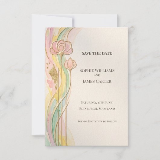 Pastel Bloemige Art Nouveau Bewaar De Datum Save The Date (Voorkant)