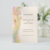 Pastel Bloemige Art Nouveau Bewaar De Datum Save The Date (Staand voorkant)
