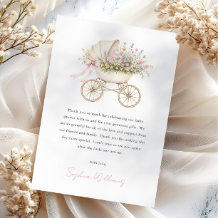 Pastel Bloemige Baby Carriage Meisje Baby Shower Bedankkaart
