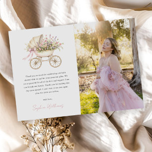 Pastel Bloemige Baby Carriage Meisje Baby Shower F Bedankkaart