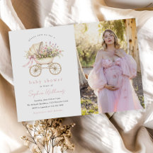 Pastel Bloemige Baby Carriage Meisje Baby Shower F