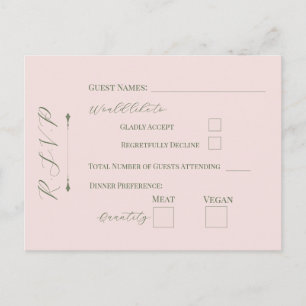 Pastel Bloemige Bleke Roze RSVP Postkaart