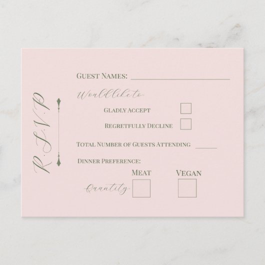 Pastel Bloemige Bleke Roze RSVP Postkaart (Voorkant)