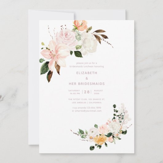 Pastel Bloemige Bruidsmeisjes Lunch Kaart (Voorkant)