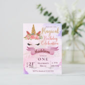 Pastel Bloemige Eenhoorn Verjaardagsfeest Uitnodig Briefkaart (Staand voorkant)