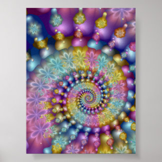 Pastel Bloemige Fractale Spiraal in Droomachtig La Poster