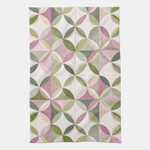 Pastel Bloemige Geometrie Cottagecore Patroon Theedoek