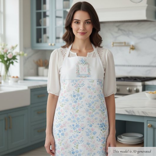 Pastel Bloemige Gepersonaliseerde Monogram Schort