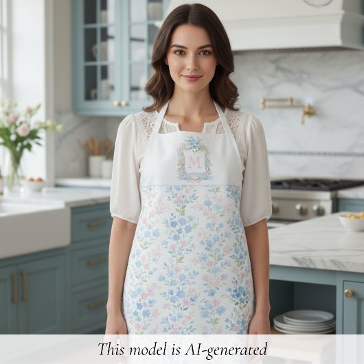Pastel Bloemige Gepersonaliseerde Monogram Schort