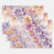 Pastel Bloemige Inpakpapier Set – Elegante 3-vel