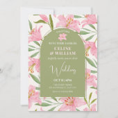 Pastel bloemige lelie roze groene bruiloft kaart (Voorkant)