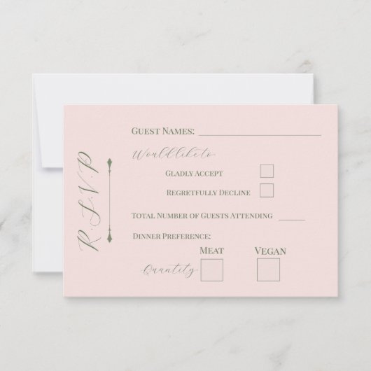 Pastel Bloemige Lichtroze RSVP Kaart (Voorkant)