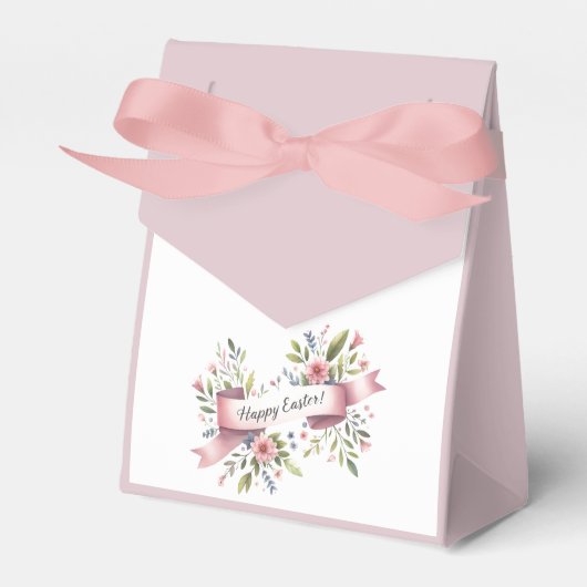 Pastel Bloemige Pasen Design met Roze Lint Bedankdoosjes (Voorkant Zijde)