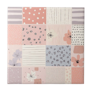 Pastel Bloemige Patchwork Dekbed in Roze en Blauw Tegeltje