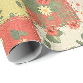 Pastel Bloemige Patchwork Picknick Patroon (11) Cadeaupapier (Rol Hoek)